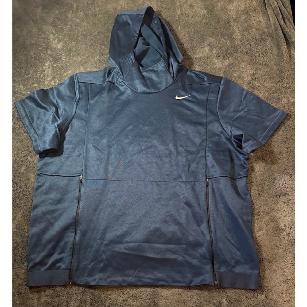 Nike Dri-FIT Mens XXL Short Sleeve Scuba Hoodie Navy Blue Side Zip Training Top